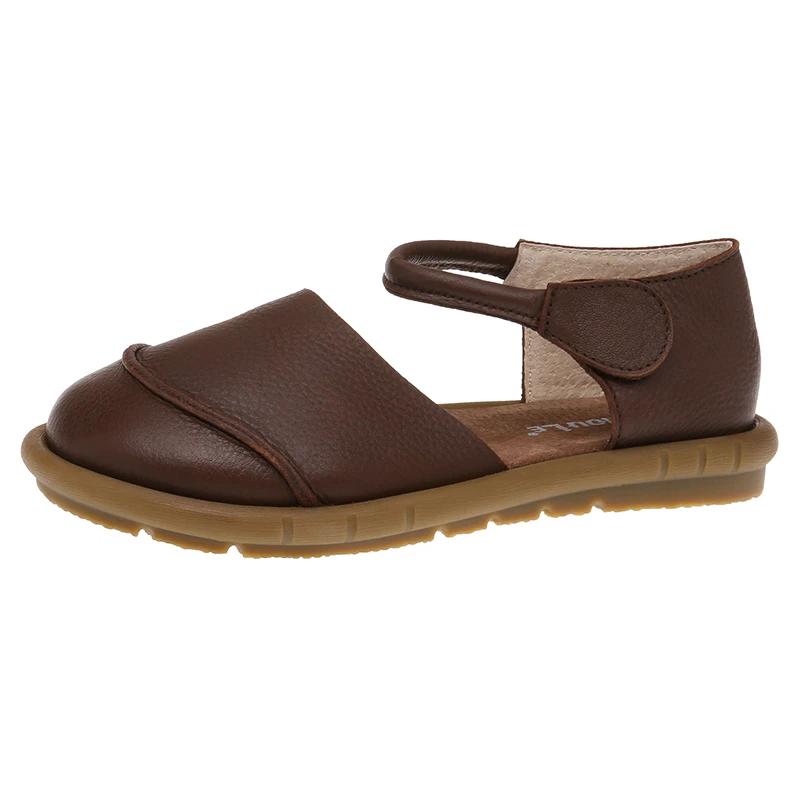 Fashion Retro Handmade brown Leather Flats Sandals 2025 Summer New Casual Versatile Comfortable Soft Sole Women's Shoes