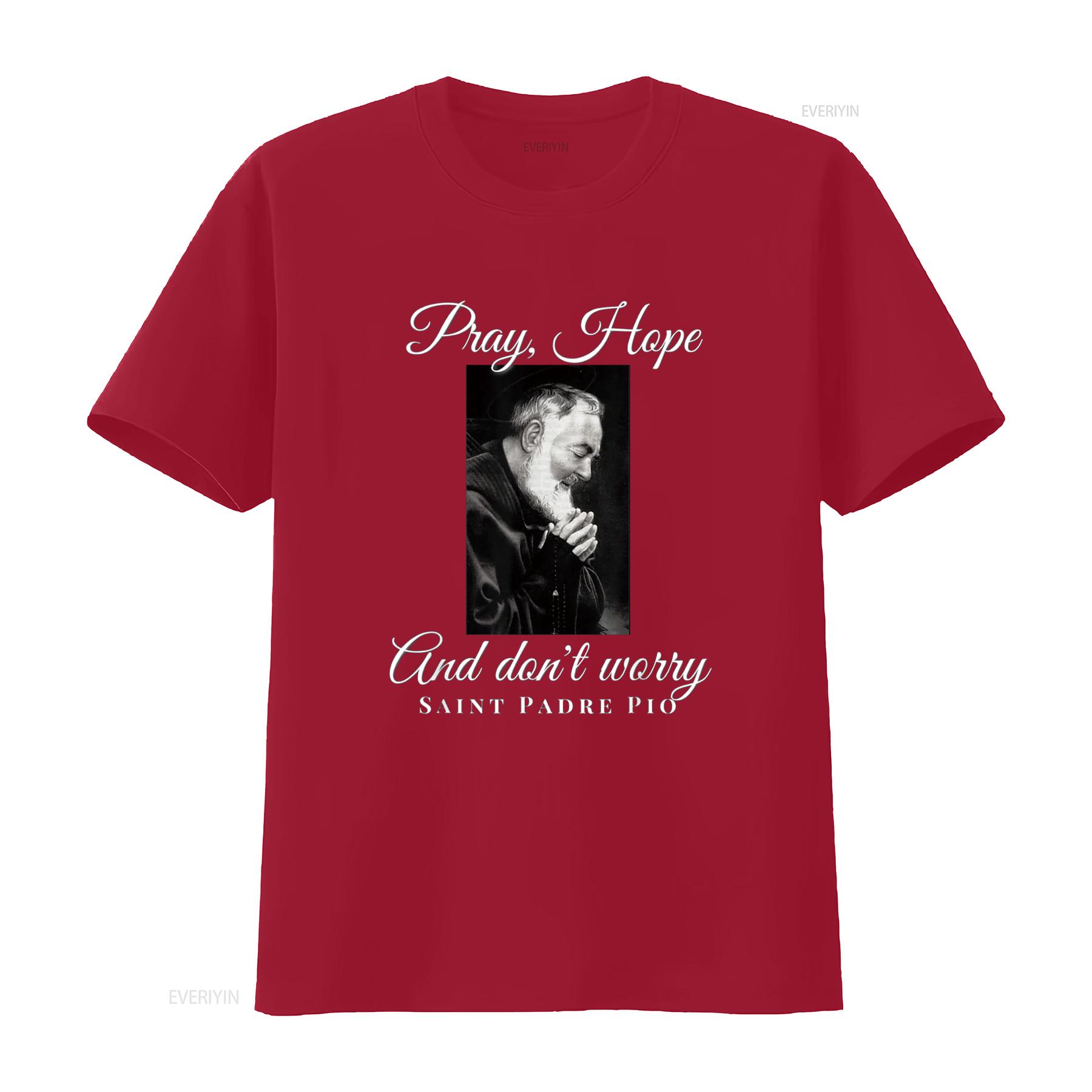 Saint Padre Pio Pray Hope Dont Worry Catholic Christian T Shirt vintage Washed streetwear fashion Stylish graphic Casual homme S