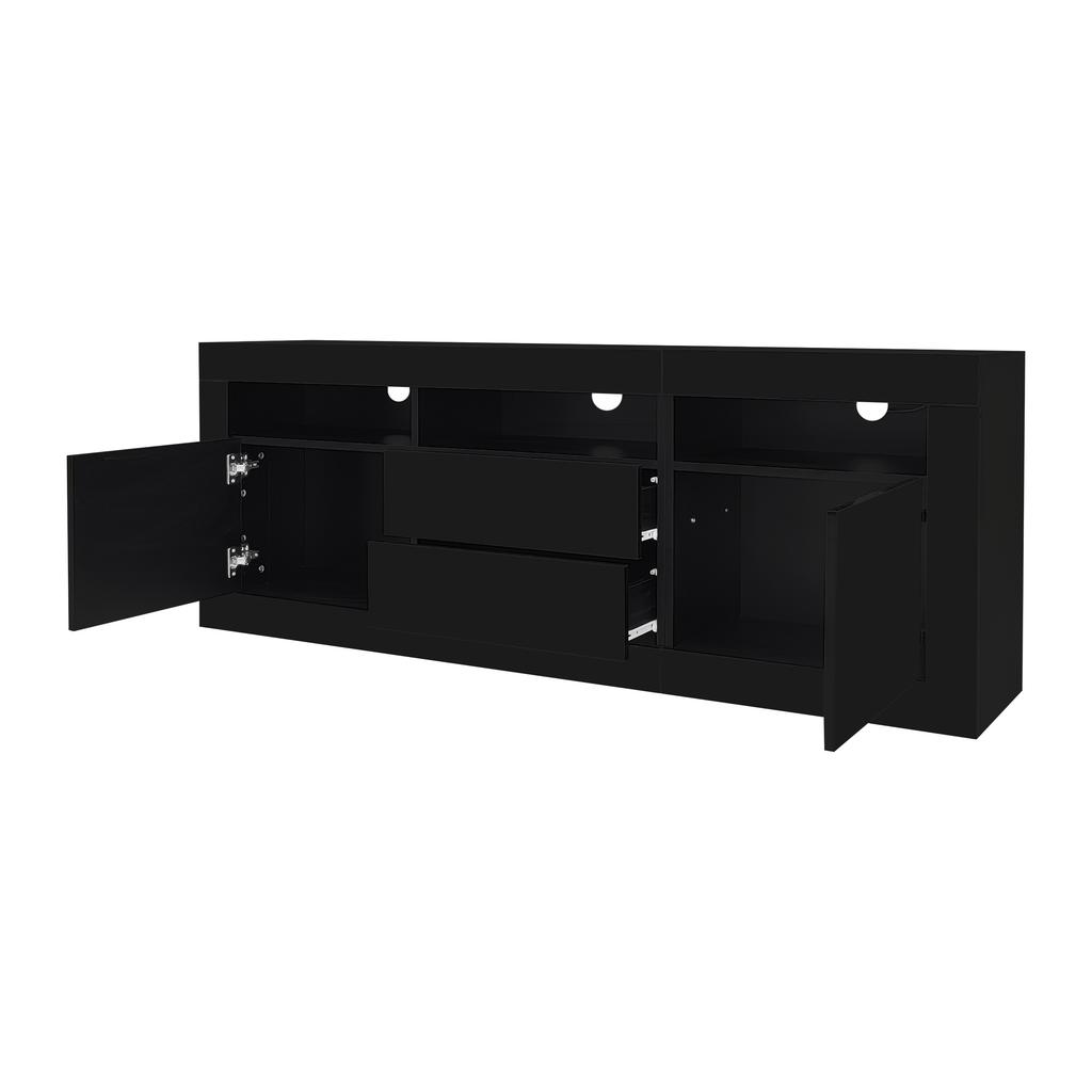 Mobile TV Alto Lucido 160*35*60cm con Illuminazione LED, 3 Scomparti Aperti, 2 Ante, 2 Cassetti, Controllo App Smart, per TV da 70 Pollici, Supporto TV Alto Lucido