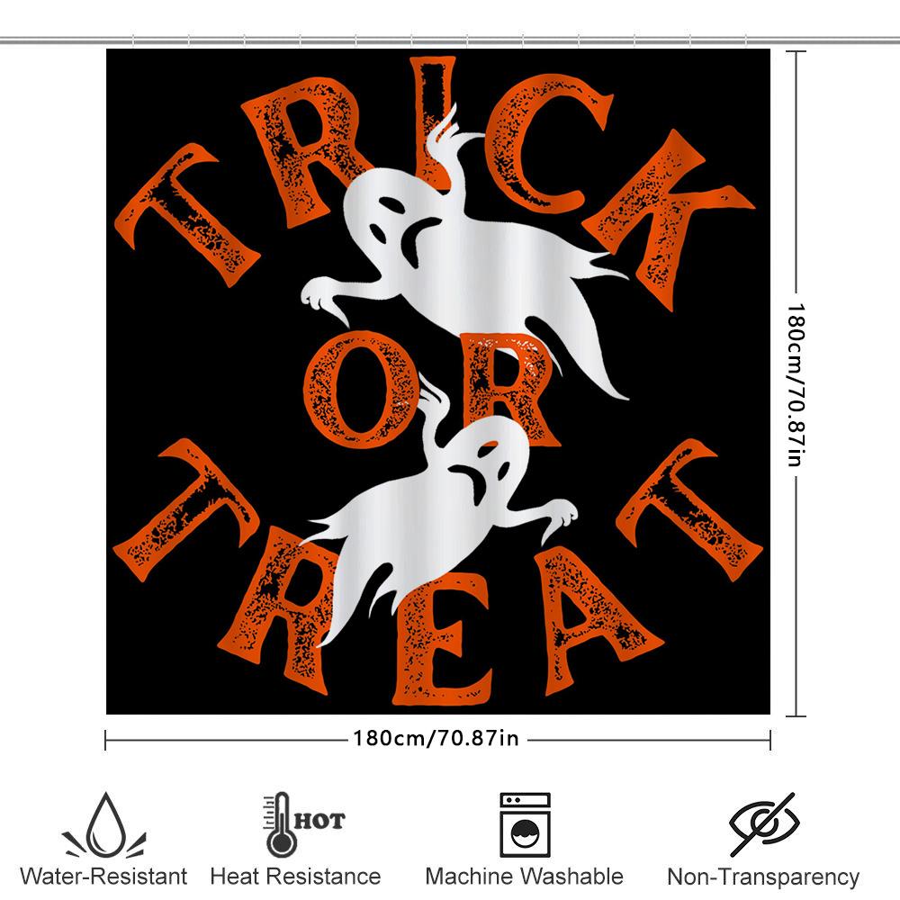Spooky Halloween Ghosts Trick or Treat Shower Curtain Black Orange Decorative Waterproof Bath Rug Set for Kids Home Decoration