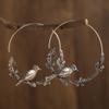 Bohemian Style Vintage Hand Carved Flower Birds Hoop Earrings for Women's Fashion Exquisite Vacation Jewelry Accessories Crafts