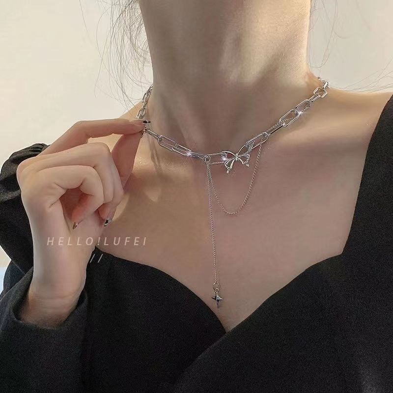 New pearl necklace women's light luxury niche versatile sweater collarbone chain premium love butterfly pendant