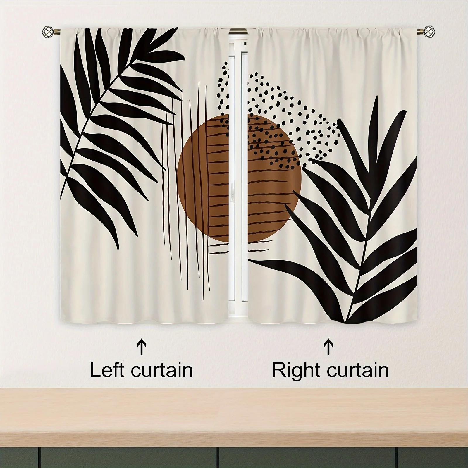 

2 шт. Бохо Середина века Современные Абстрактные Коричневые Листья Шторы для кухни Гостиная Спальня Оконные Шторы Обработка Украшения Дома W.27.5xH.42inch