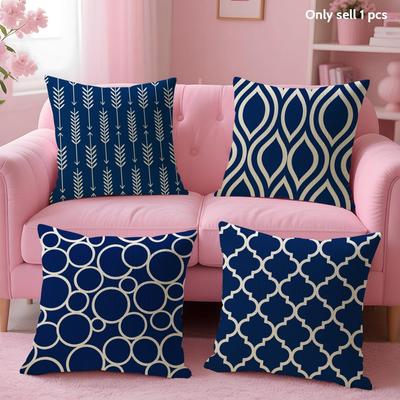 Navy Blue Cushion Cover Natural Linen Organic Fabric DoubleSided Printing Sofa Home Decor Gift Pillow Case
