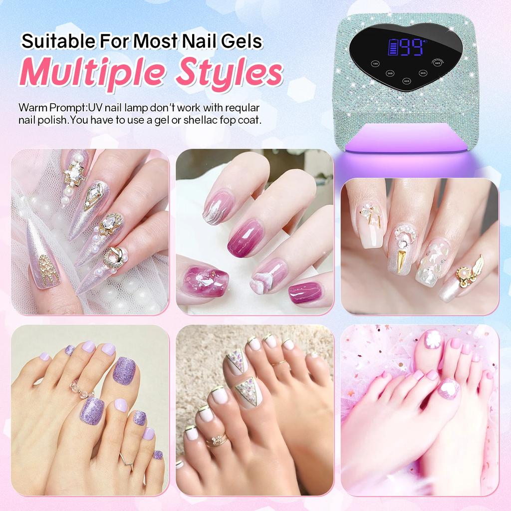 DianaBeauty UV Nail Lamp Rechargeable Cordless Manicure Lamp with Rhinestones 30 LEDs UV Cabin for Nail Art Tools Nail Dryer