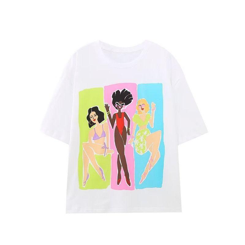 Fashion Style Summer New Arrival Female Slim Looking All-Matching Round Neck Short Sleeve Girl Print T-shirt 0085358 250