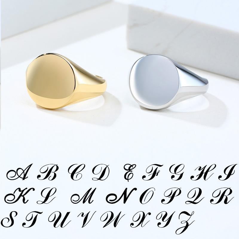 Chic Personalize Engraving 26 Letters Signet Rings for Women Stainless Steel Initial Alphabet Custom Female Gits Jewelry