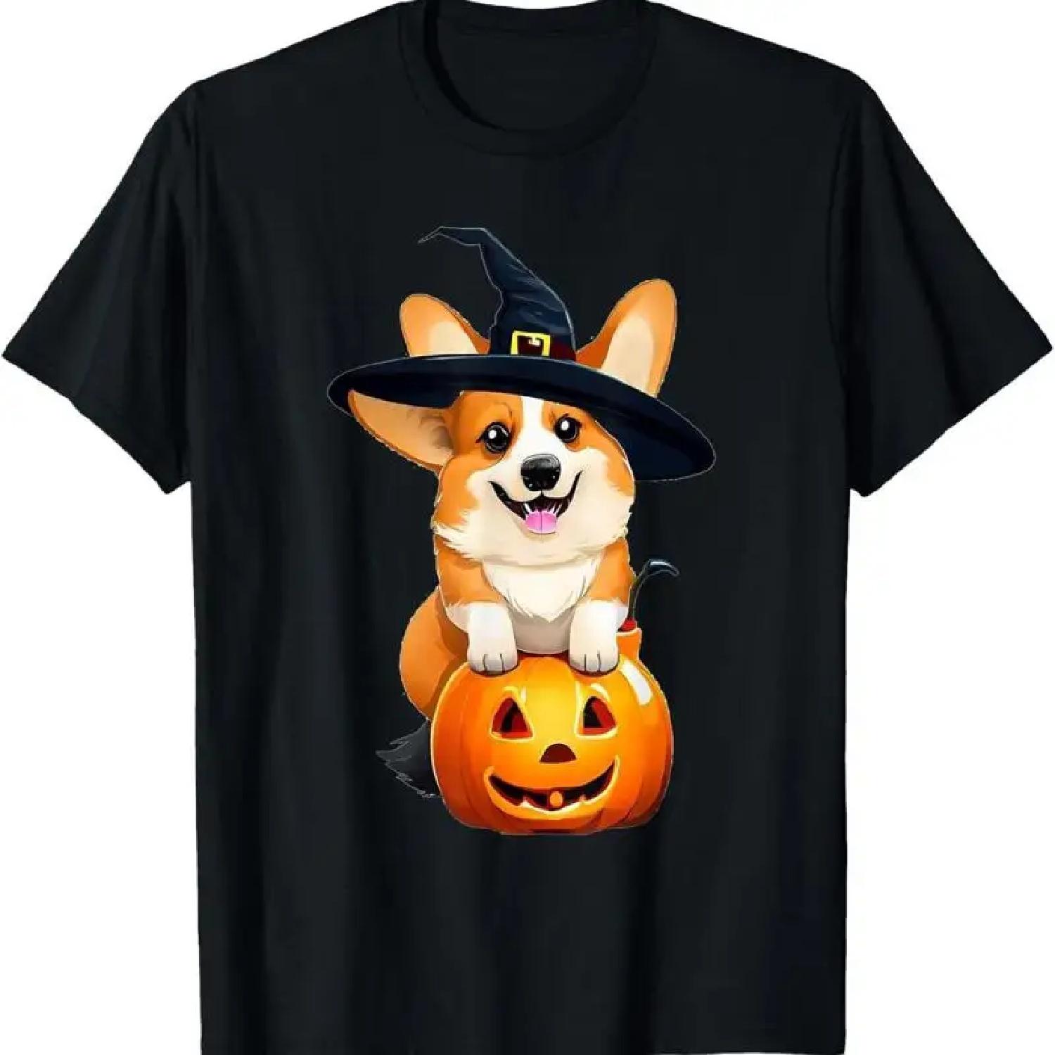 Halloween Corgi Witch Hat Boy Girl Funny T Shirt XXXXXL разноцветный