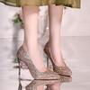 2026 Women High Heels Pumps Wedding Bridal Sparkly Mid Heels Lady Party Sequins Glitter Evening Gold Silver Shoes