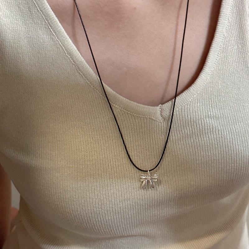 Black Rope Chain 925 Sterling Silver Butterfly Pendant Sweater Necklaces Chain for Women
