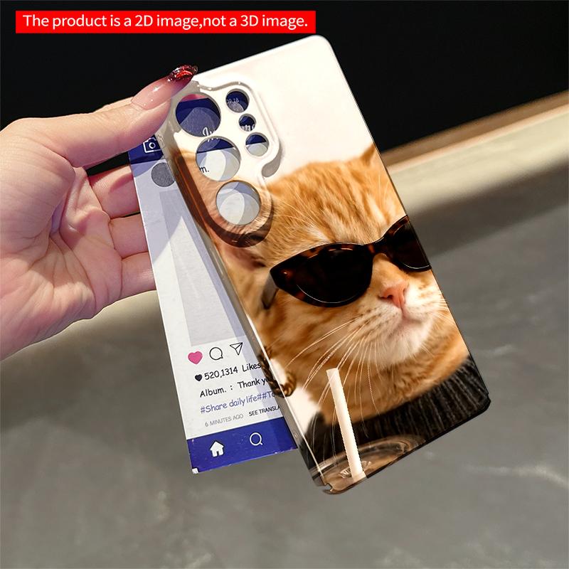 2DFlat Samsung phone case Sunglasses Cat with Drink Straw Applicable to Galaxy S22 S23 S24 S25ULTRA S26 A12 A13 A14 A15 A16