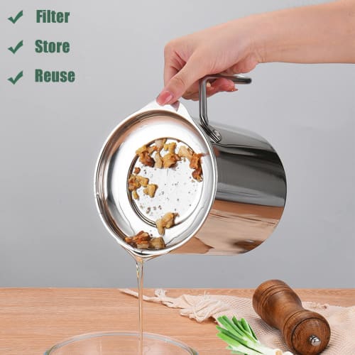304 Stainless Steel Oil Pot, Home Oil Storage Container with Filter, 1.8L/60.87 Fl Oz, Oil Catch Pot, Kitchen Oil Pot, Oil Drainer