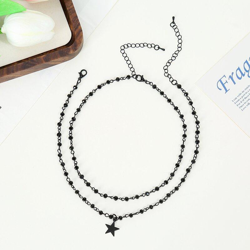 European and American Jewelry Simple Design Star Tassel Necklace Sweet Hip Hop Single Layer Crescent Necklace
