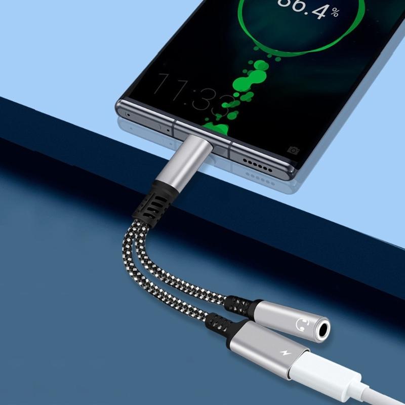 2 in 1 Type C to 3.5mm Sound and PD60W Charging Converters with HiFide Sound and Nylon Braided Cable