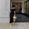 Spring Summer European & American Off-Shoulder Slit Long Dress - Slimming & Elegant Women's Formal Wear