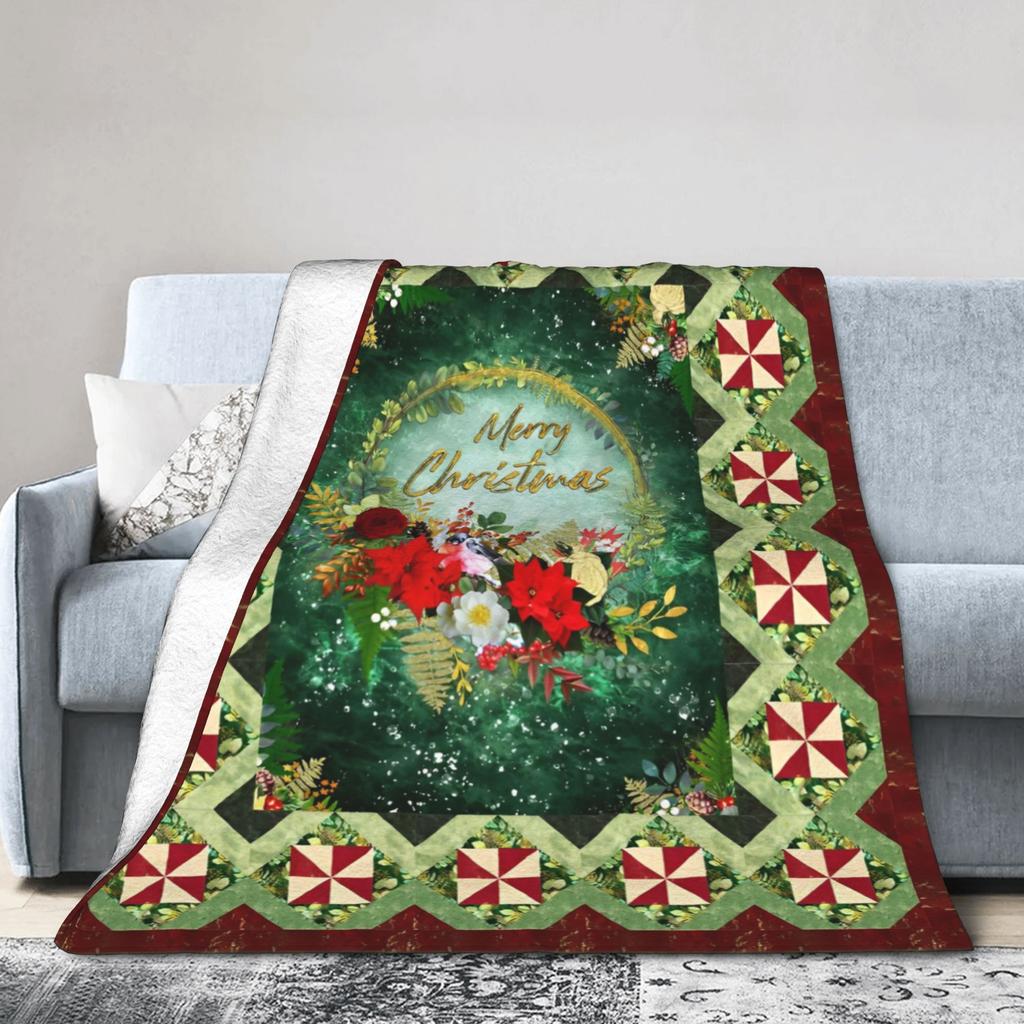 Red Truck Christmas Fleece Throw Blanket Nordic Merry Christmas New Year Blanket for Home Outdoor Super Warm Plush Thin Quilt