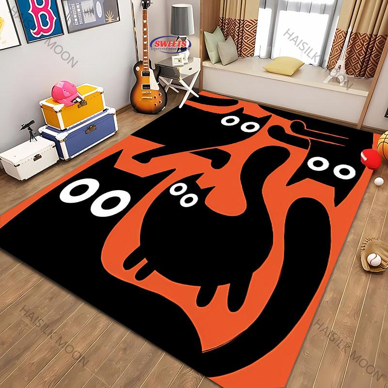 1pc Cat Splicing Pattern Washable Carpet, Abstract Style Indoor Mat, with Anti Slip Backing, LivingRoom, Bedroom, Home Decor Rug