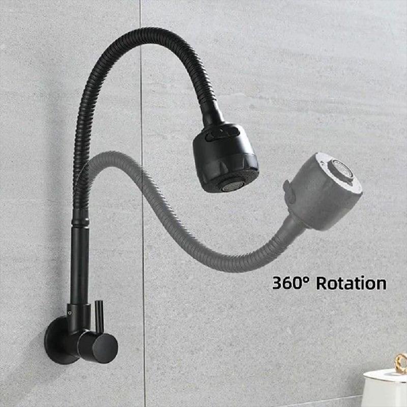Rubinetto Singolo Freddo in Acciaio Inossidabile Rotante Universale da Parete per Esterno, Giardino, Balcone, Lavabo, Pozzetto per Mocio