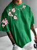 Summer Personalized Cherry Blossom Branch Letter Print Soft and Breathable Round Neck T-Shirt Outdoor Street Top