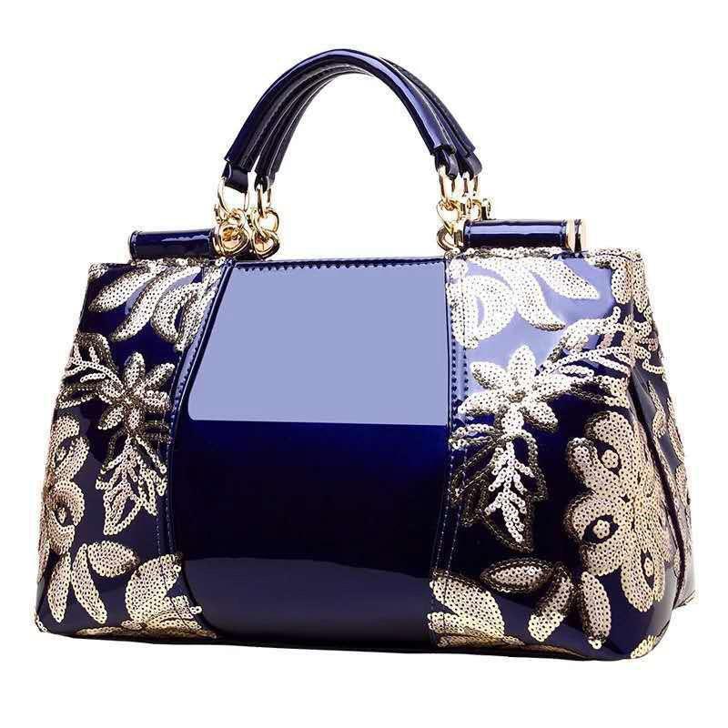 Premium new bright leather embroidery splicing texture large capacity single shoulder oblique span high quality women's bag large bag
