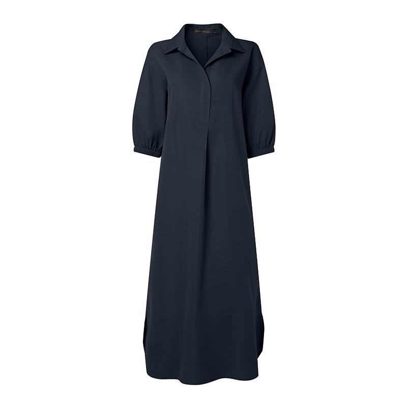 ZANZEA Women Daily Casual Turn Down Collar 3/4 Sleeve Loose Long Dress