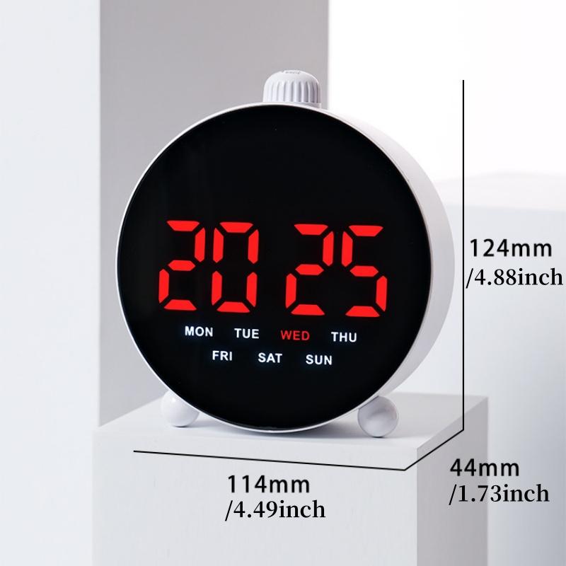 LED Digital Alarm Clock Date Week Display 2 Alarms Countdown Timer Second Hand Clock Bedside Electronic Clock 12/24H USB Powered
