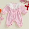 Baby Girl Fall Romper Long Sleeve Lace Patchwork Plaid Print Jumpsuit Infant Spring Outfit