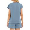 Women's Fashion Casual Short-Sleeved Summer V-Neck Short-Sleeved Top With Drawstring Pockets And Shorts Two-Piece Set