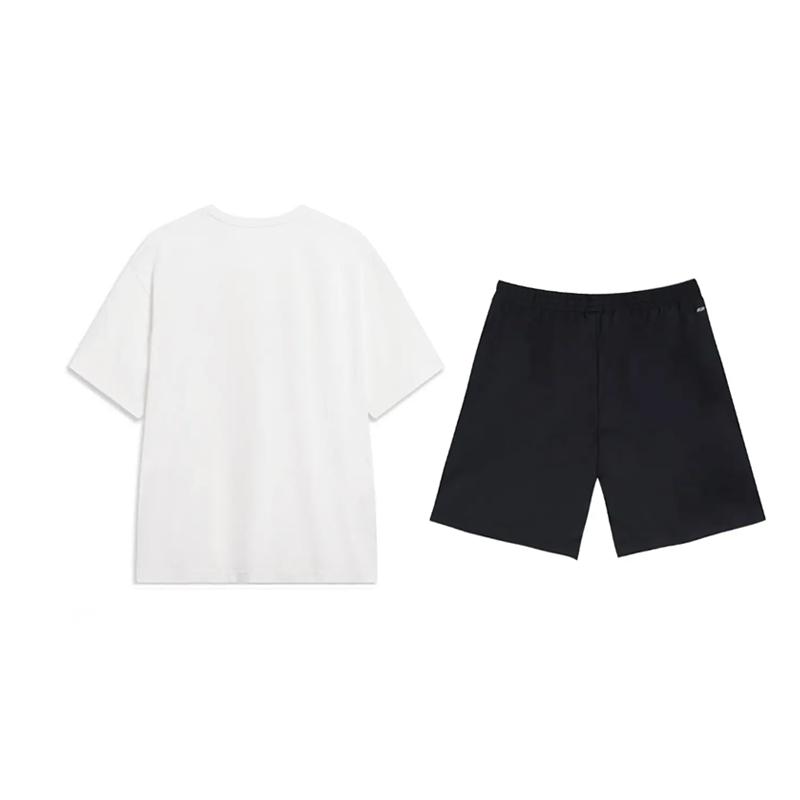 Li-Ning Hand-Painted Large Logo Print Fashion Vintage Cute Versatile Crew Neck Pullover Short Sleeve T-Shirt Casual Sports Set AHSU745-2+YKSV147-2