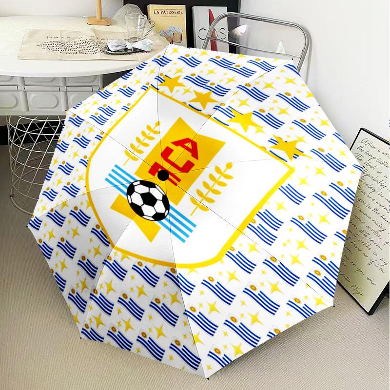 1PC Uruguay National Football Printed Umbrella Folding Umbrella, Automatic Umbrella 8-Frame for Travel, Camping Fan Gifts Christmas Gifts