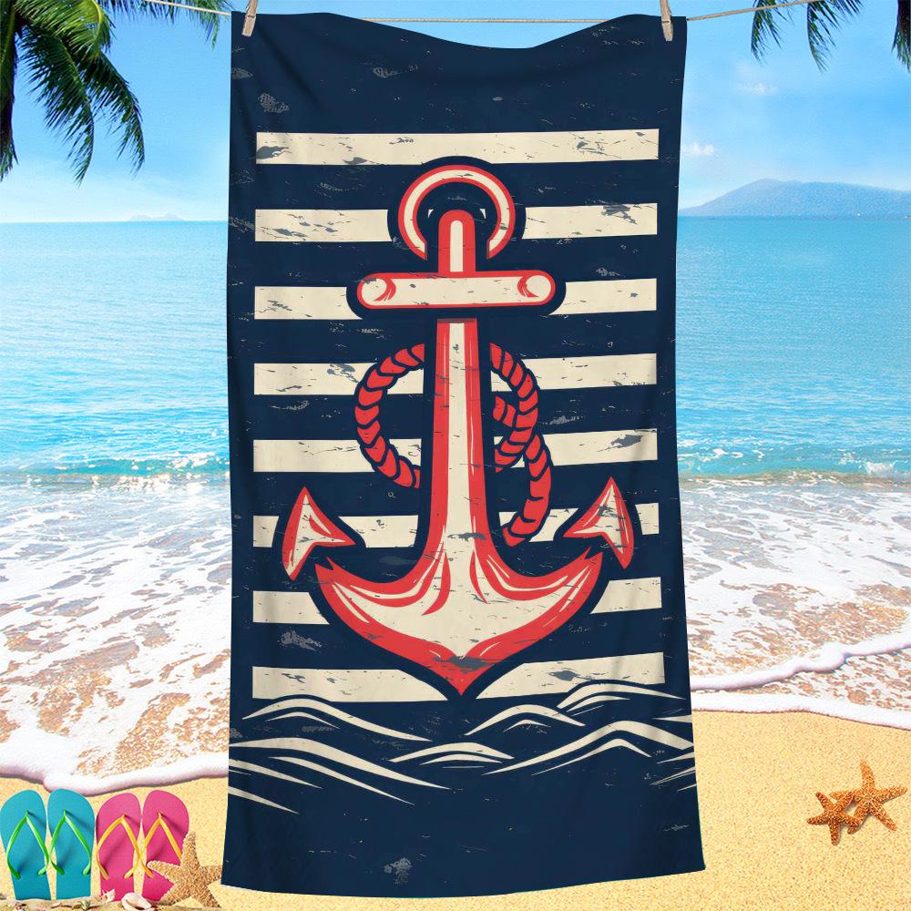 Nordic painted ship anchor digital-printed polyester Superfine fiber double-sided fleece Beach vacation bath towel, beach towel