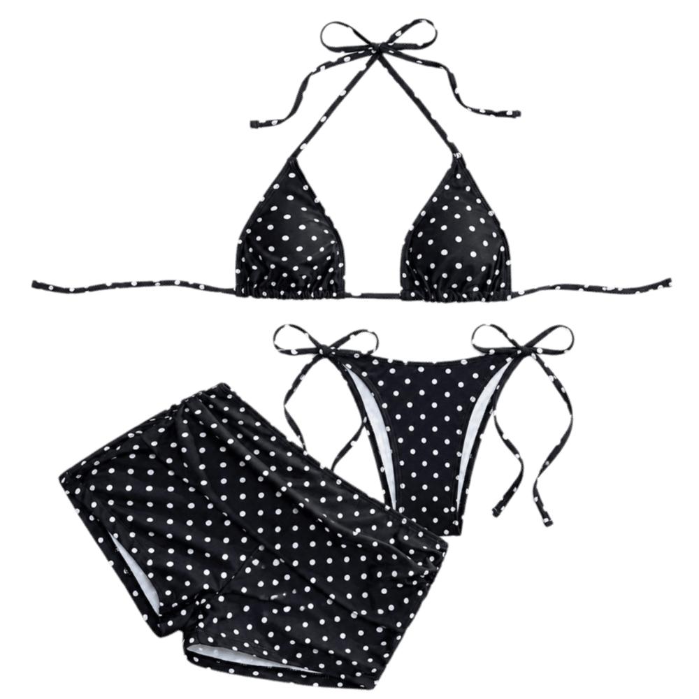3pcs Halter 3-Piece Swimwear Dot Print Bikinis Set Beachwear Clothing Bathing Suits Summer Season