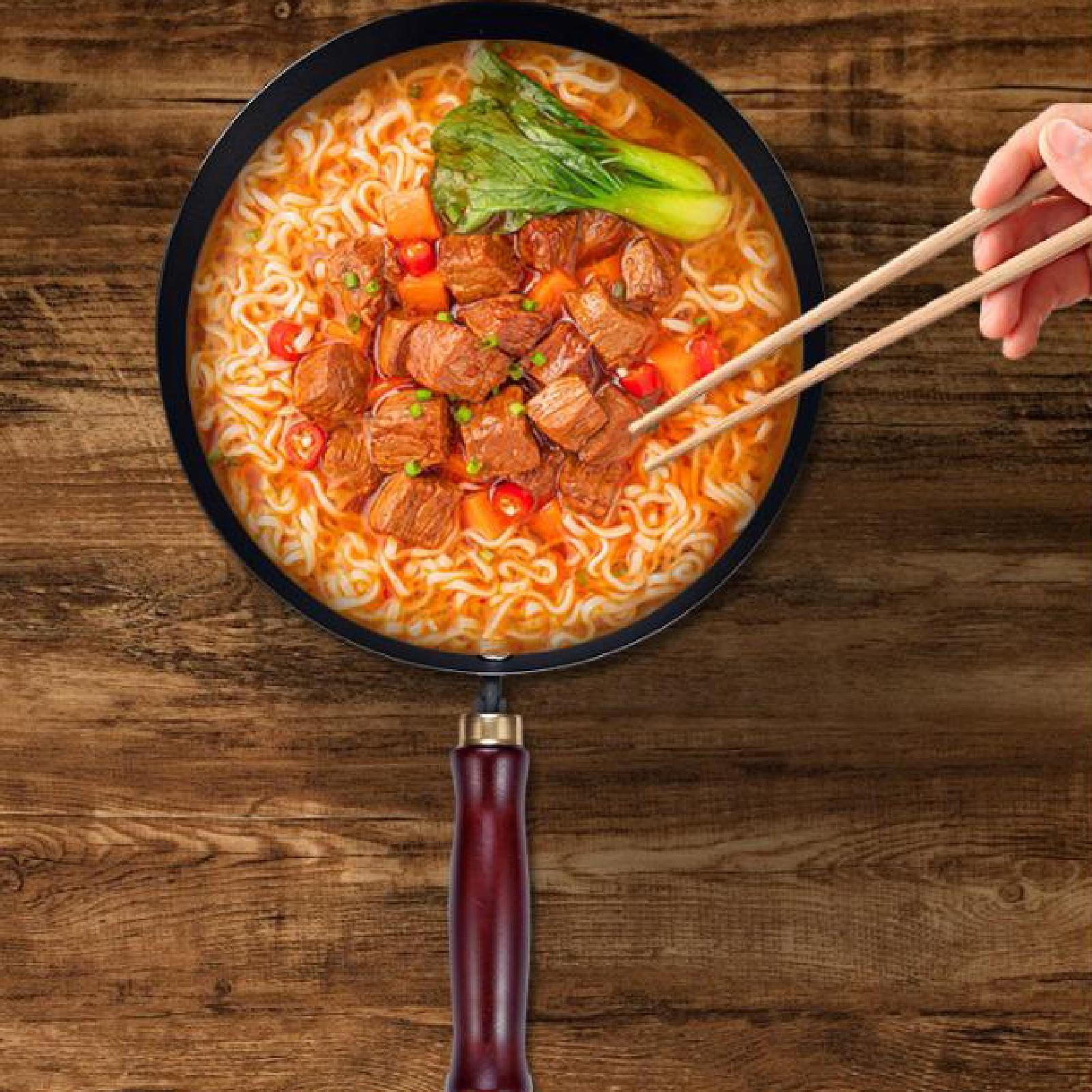 

Железный вок с круглым дном и антипригарным покрытием, 9,45-дюймовая деревянная ручка для всех видов плит, кухонная утварь Without Lid