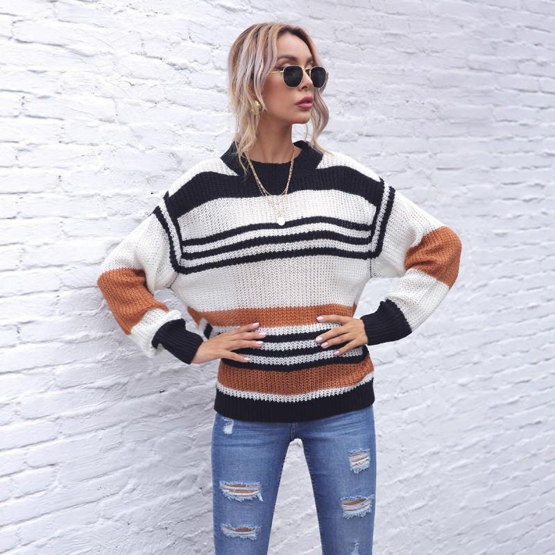 Striped Pullover Sweater Long Sleeve Round Neck Loose Fit Casual Women Fall 2025