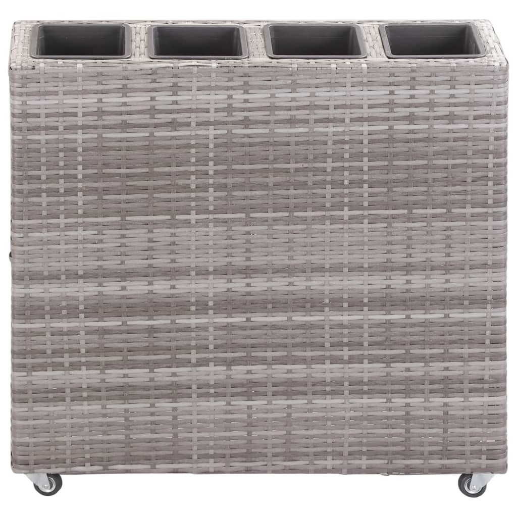 Garden Raised Bed with 4 Pots 80x22x79 cm Poly Rattan Gray