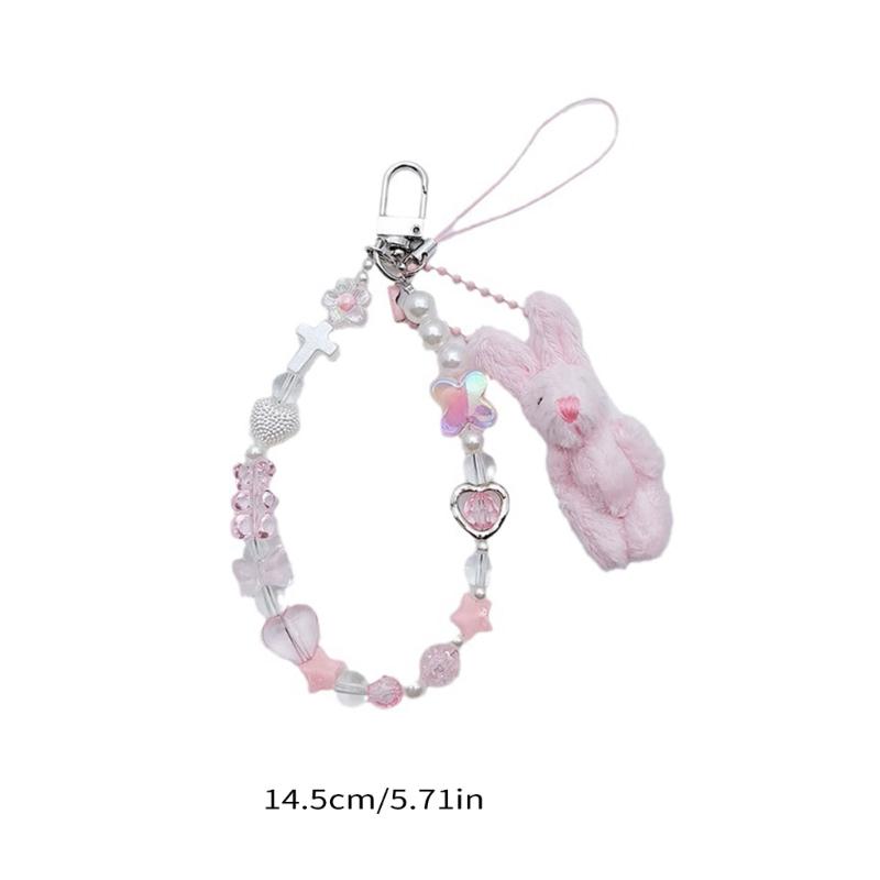 Handmade Phone Chain Rabbit Phone Strap Lovely Phone Jewelry Durable Keychain Acrylic Alloy Material for Phone Keys Bags