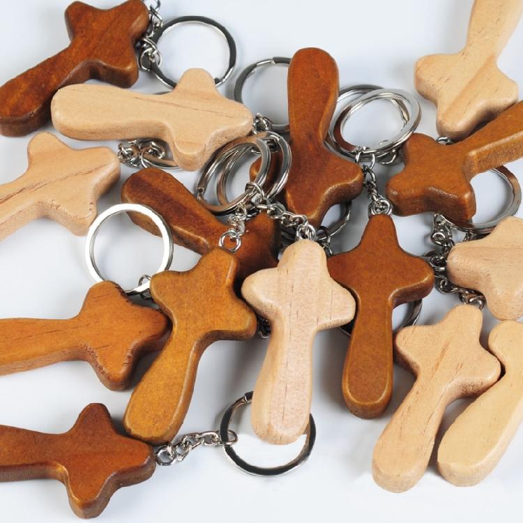 Wooden Comfort Cross Keychain Christian Religious Cross Keychain Bag Pendant
