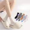 Female Spring and Autumn Pure Color Sports Boneless Moon In The Tube Stack Socks