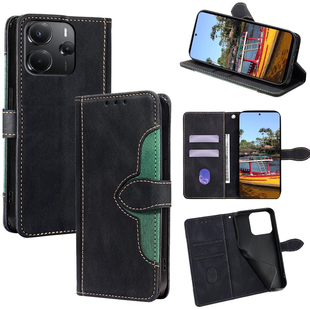 

Для Xiaomi Redmi Note 14 4G (164,84 мм) Шкіряний чохол-гаманець для телефону з магнітною застібкою для солом яного капелюха Black