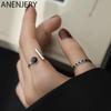 ANENJERY Geometric Black Rhinestone Round Ring Women Korean Fashion Open Adjustable Handmade Girl Gifts S-R1186