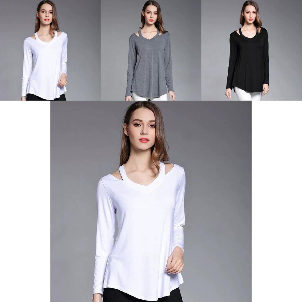 Simple Solid Color Off Shoulder Design Women Long Sleeved Top For Fall Comfort