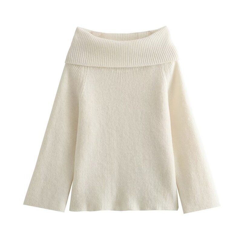 Style 2023 Autumn and Winter New Arrival Women's Clothing Slim Looking Easiest for Match Stylish Long Sleeves 2 Colors Straight Shoulder Sweater Top