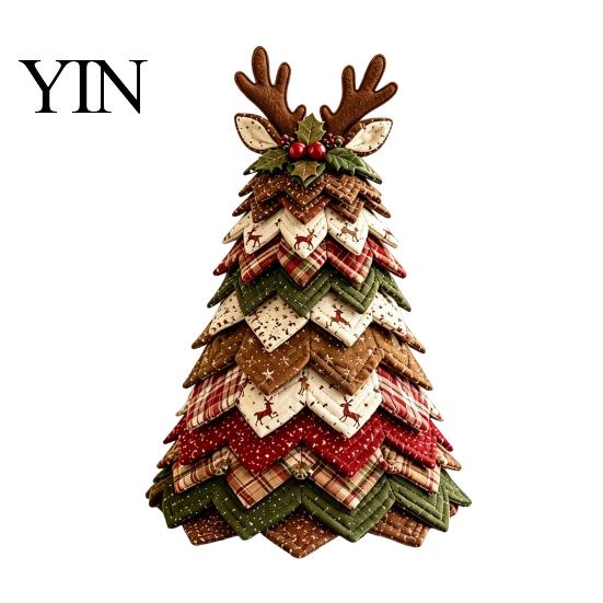 Christmas Garden Ornaments DIY Quilted Tree Kit, Handmade Fabric Tabletop Decoration, Home Holiday Ornament Collection Festive Craft Project
