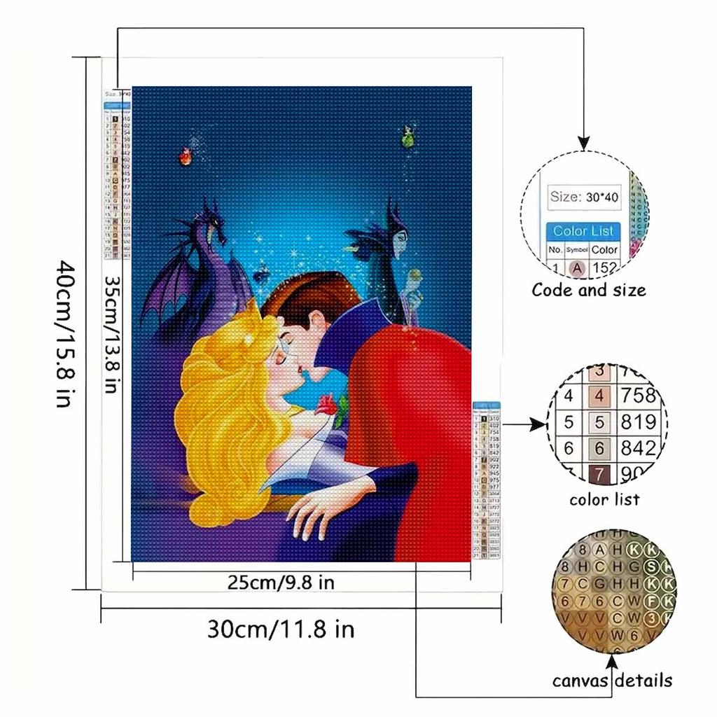 5D Diy Diamond Painting The Princess, The Prince and The Evil Dragon Full Drill Rhinestones Mosaic Embroidery Handmade Products Home Decor Gift
