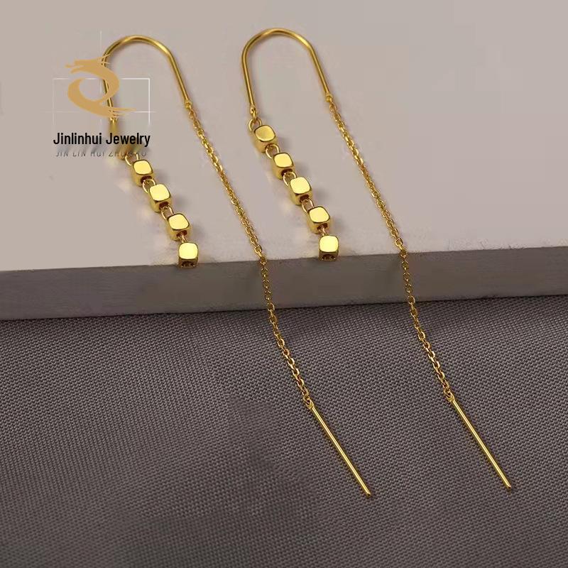 Gold Plated Geometric Square Threader Earrings for Women - Elegant Gift for Girlfriends