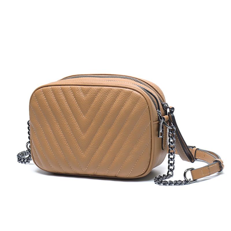 Internet Celebrity Leather Trendy Girl Bag First Layer Cowhide Small Fragrant Diamond Chain Bag Shoulder Messenger Bag