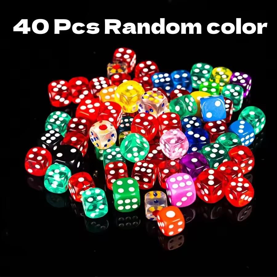 14Mm 12/20/30/40/50Pcs Acrylic Colored Transparent Dice Game Bulk Dices 6 Sided Dice For Classroom Teaching Board Game Playing
