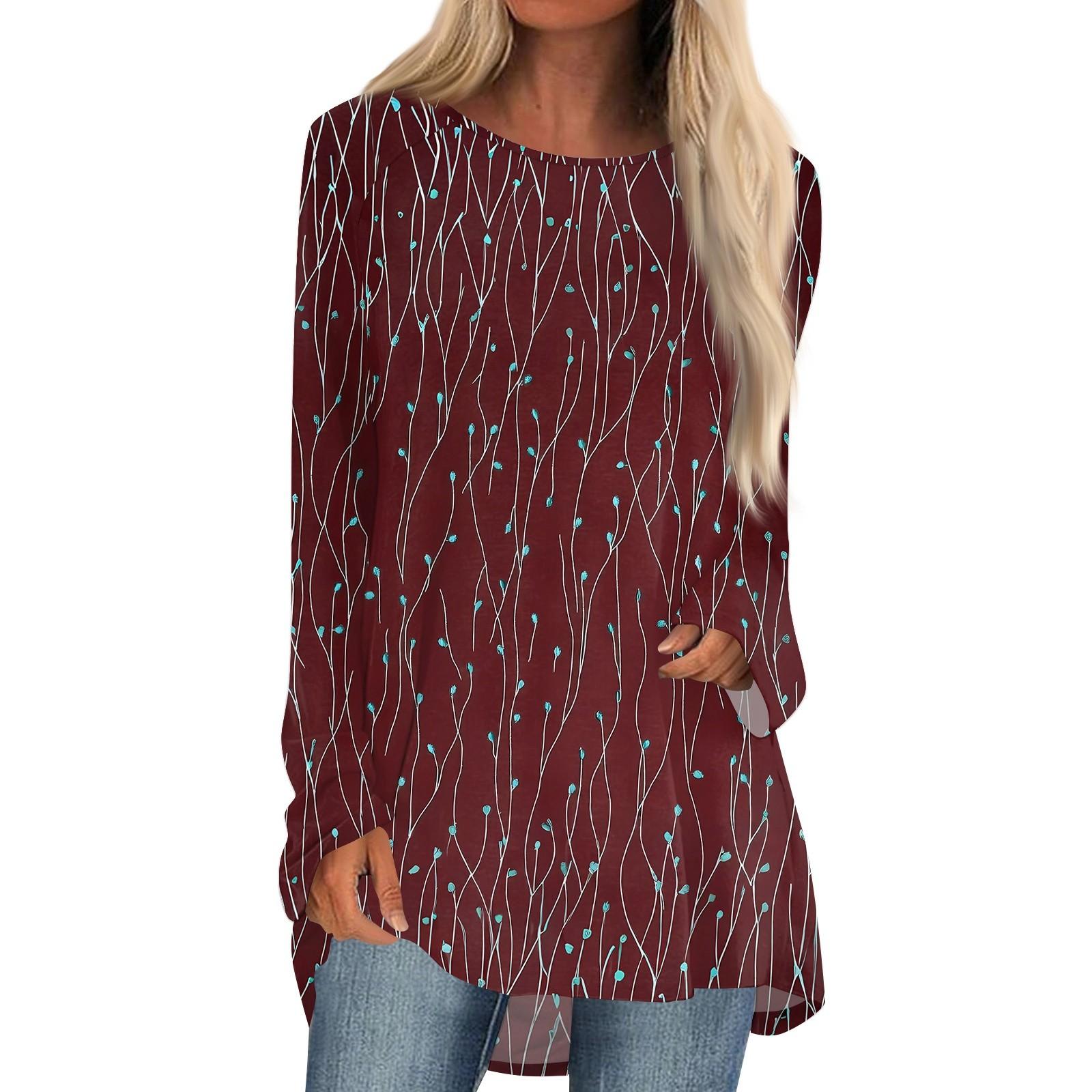 

Women s Fashion Casual Long Sleeve Print Round Neck Pullover Top Blouse XL