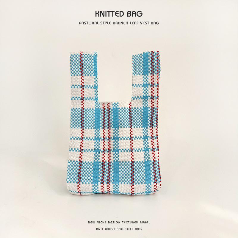 "Niche Colorful Plaid Knitted Shoulder Tote - Large Capacity Versatile Handbag"