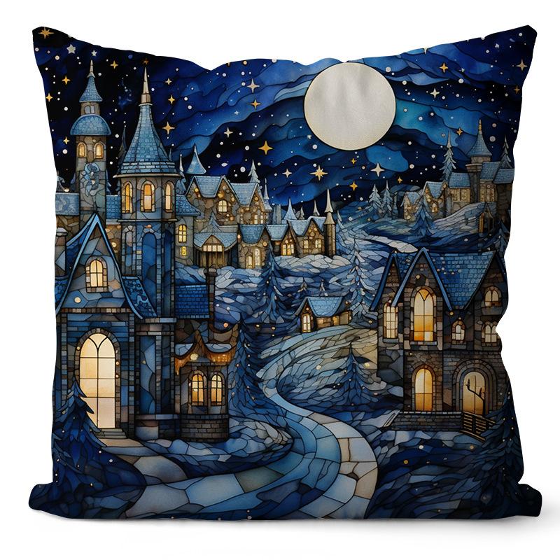 New Christmas Pillowcase Snowman Print Pillowcase Blue Glass Christmas Decoration Pillowcase